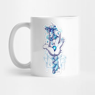 Blue cartoon hands modern and unique Mug